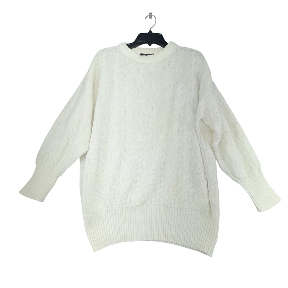 Vintage Lou Nardi Women White Fisher Knit sweater 100% Cotton Made‎ in USA Large